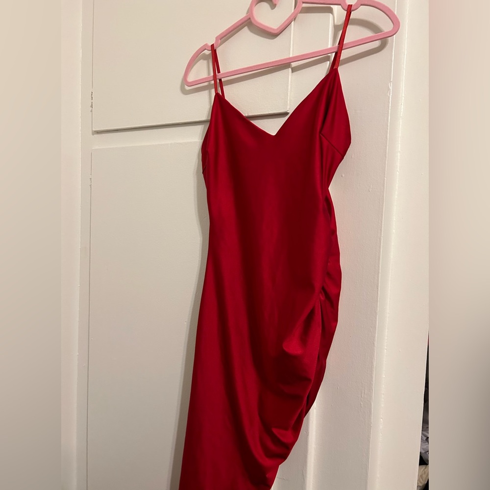 Red Silky dress with side slit